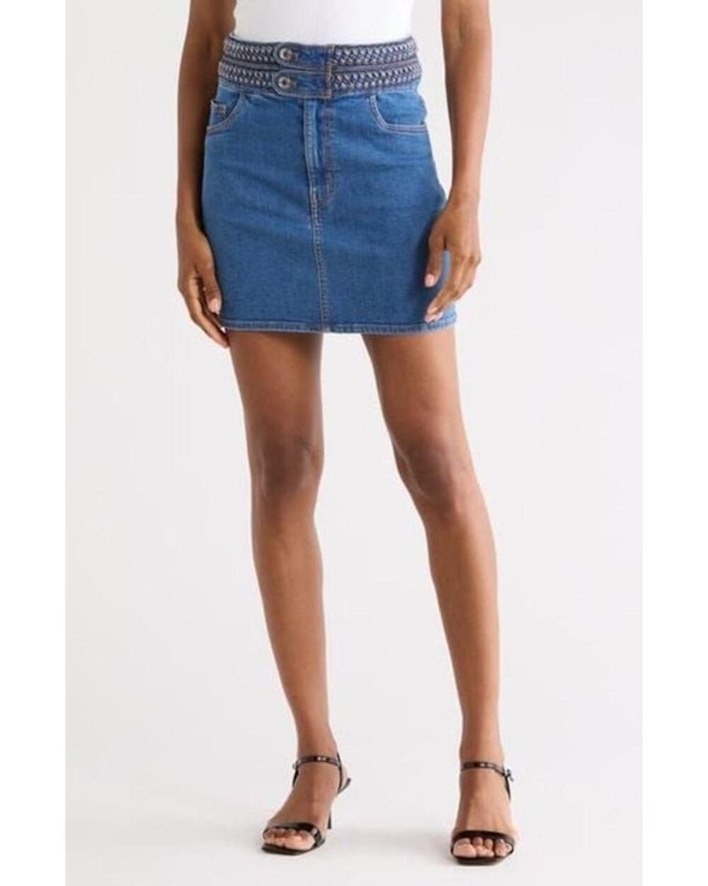 NWT DEREK LAM 10 CROSBY Stella Braided Waist Denim Miniskirt sz 23 Festival Boho